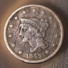 1842 Braided Hair Large Cent - Fine Large Date picture