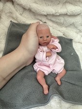 Ooak Tiny Reborn pocket-sized Baby. Artist Painted Doll w/ hand drawn white Hair picture