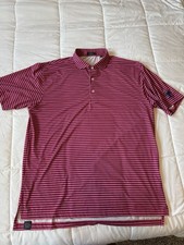 turtleson Mission hills CC logo Men's XL Pink/Navy Striped Golf Polo Stretch  picture