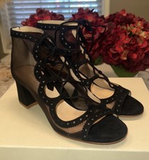 NIB Marion Parke Toscana Brooke Black Mesh Suede Shooties Size 7/37EU picture