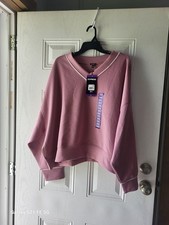 Express Women's Soft Double Knit Lose Fit V-Neck Pullover Sweatshirt Pink XXL. picture