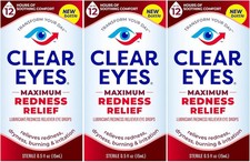 Pack 3 Clear Eyes Maximum Strength Redness Relief Eye Drops, 0.5 fl oz, 01/2027 picture