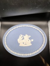 Vintage Wedgwood Blue Jasperware 10” Oval Tray, circa 1960s–1970s picture