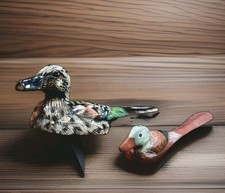 Vintage Hand Painted Wooden Mallard Duck Desk Set Clothes Brush & Letter Opener picture