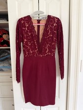 Lulus Burgundy Lace Long Sleeve V-Neck Mini Dress Size S picture