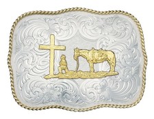 Montana Silversmiths Belt Buckle Christian Faith Praying Cowboy Relaxed Fit picture