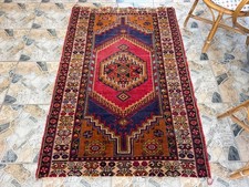 1980s Geometric Turkish Vintage Rug, Tribal Handmade Anatolian Wool Area Rug 4x6 picture