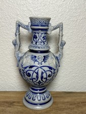 Antique German Westerwald Salt Glazed Stoneware Cherub Handled Vase 11.5” picture