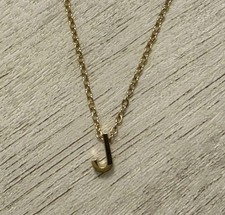 18 Karat Solid Gold J Initial Dainty Pendant Necklace 18 inch adjustable chain picture