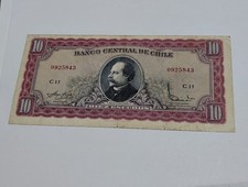 Chile 10 Escudos ND 1964-67 Banknote Pick 139a Balmaceda Abrazo de Maipu XF Note picture
