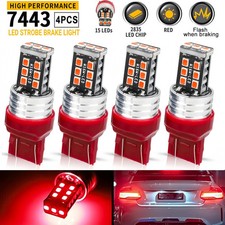4PCS 7443 7440 LED Red Strobe Flash Blinking Brake Stop Tail Parking Light Bulbs picture