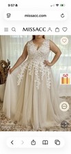 MISSACC Ivory A-Line V-Neck Tulle Lace Applique Full-Length Wedding Dress picture