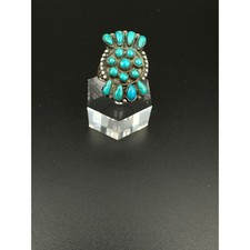 Vintage Zuni Turquoise Petit Point Cluster Ring, Size 6 1/4, Sterling picture