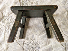 Antique 19th Century Vermont Monochrome Hardwood Footstool Original Green Paint picture