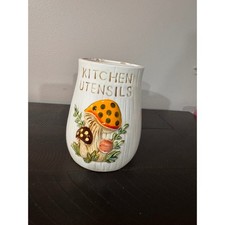 Vintage 1983 Sears Mushroom Kitchen Utensil Holder Ceramic Crock Made in Japan picture