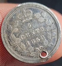 Canada 1858 5C Queen Victoria Silver Coin 0.925 Fine KM#3 Holed Extremely Rare picture