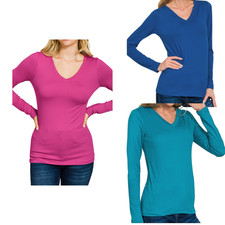 Zenana Brushed DTY Microfiber Long Sleeve V-Neck Tee | Buttery Soft Top picture