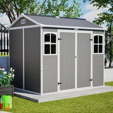8x6FT Outdoor Resin Storage Shed w/Lockable Doors Plastic Shed w/Floor &Window picture