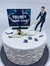 No Gamer Bride and Groom  Funny Wedding cake topper COD or your game picture