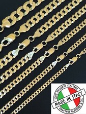 Cadena Miami Cubana Plana de Plata 925 Sólida con Baño de Oro 14k 3mm-10.5mm picture