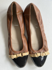 AGL Attilio Giusti Leombruni Tan Leather Black Cap Toe Ballet Flats Sz 39.5 picture