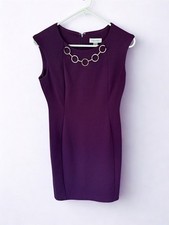 Calvin Klein Plum Sheath Dress with Gold-Tone Ring Necklace picture