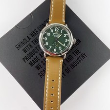 Shinola The Runwell Green Dial and Tan Leather Strap Men/Women Quartz Watch 41MM picture