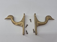 Vintage Solid Brass Duck Goose Wall Hooks Pair MCM Coat Towel Hooks w Screws picture