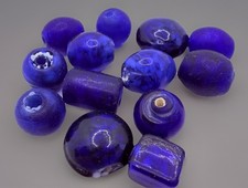 13 Pc Handmade Glass Beads Cobalt Blue picture