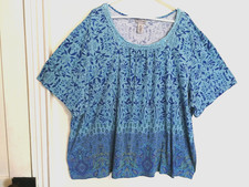Catherines Liz & Me Womens Blouse 4X Plus 30/32W Paisley Floral Blue Yellow Lace picture