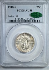 1918-S Standing Liberty Quarter 25C PCGS AU58 CAC picture