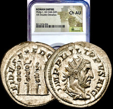 244-249 AD Philip I Ancient Roman Silver Dbl Denarius Legionary Eagle NGC Ch AU picture
