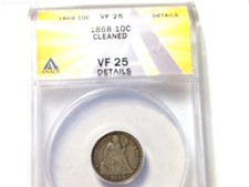 1868- Seated Liberty Dime  VF-25 picture