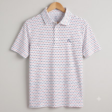 Rhoback Men’s Short Sleeve Performance Polo White Red Navy Stars - Size L picture