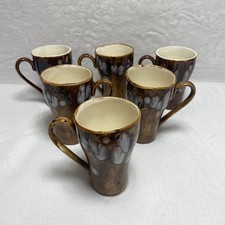 VTG 1984 Studio Pottery 6 Signed Ceramic Drip Glaze Mugs Cappuccino Eggnog Coffe picture