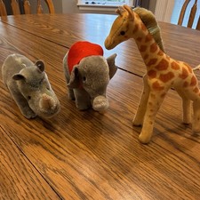 Vintage Steiff Plush Doll Lot Elephant, Giraffe, and Rhino picture