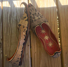 Antique Moroccan Embroidered Pointed Toe Slip-On Slippers  Early 1900’s picture