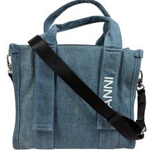 Ganni Tech Denim Tote Bag Small Crossbody Logo Print Handbag picture