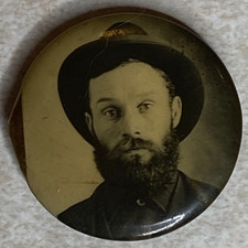 Possibly a Civil War Soldier Man with Beard Vintage Antique Pinback Button PB3 picture