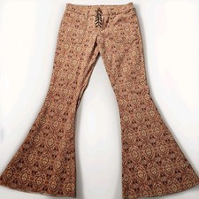 RARE Carmar LF Mosaic Lace Up Flare Pants Women 25x27 Boho Jacquard Made in USA  picture