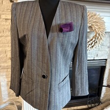 VTG Stirling Cooper  Size 10 Gray & Purple Striped Blazer W Handkerchief picture