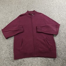 VTG LL Bean Sweater Mens M Red Knit Full Zip Jacket Mock Bomber Sweatshirt Hike picture