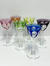 MOSER Bohemian LADY HAMILTON Multicolor Cut to Clear Crystal Wine Goblets 6 pc.  picture
