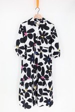 Anthropologie Maeve Bettina Tiered Shirt Dress White Black Floral Sz XS Pockets picture
