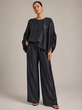 Vintage Michelle St John Black Silk Pants Set Rare One Size Lagenlook Minimalist picture