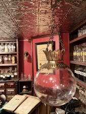 Antique Victorian Pharmacy Apothecary Bronzed Cast Iron Glass Hanging Show Globe picture