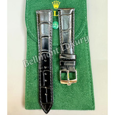 ROLEX Black Leather Watch Strap 19x16mm Silver Buckle Vintage NOS Rare picture