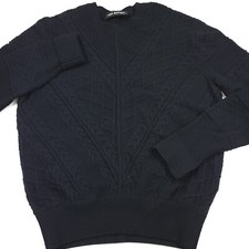 $825 Neil Barrett Cable-Knit Wool Cashmere Blouson Sweater in Black Mens Medium picture