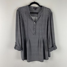 Cocomo Popover Blouse Size XL Black White Stretch 3/4 Sleeves picture