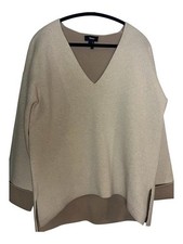 Theory Reversible Wool Blend Oversized V-Neck Sweater Tan Size S picture